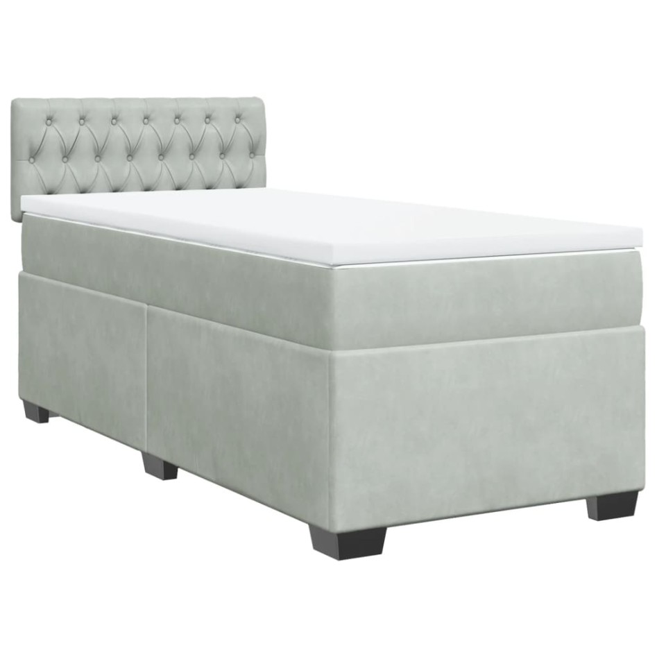 Cama box spring con colchón terciopelo gris claro 80x200