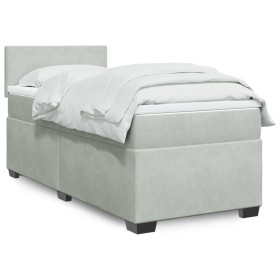 Cama box spring con colchón terciopelo gris claro 90x190