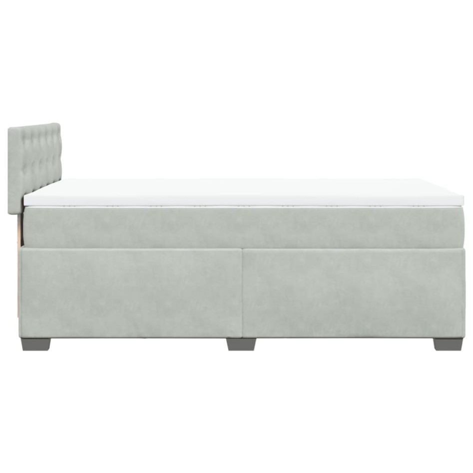 Cama box spring con colchón terciopelo gris claro 100x200