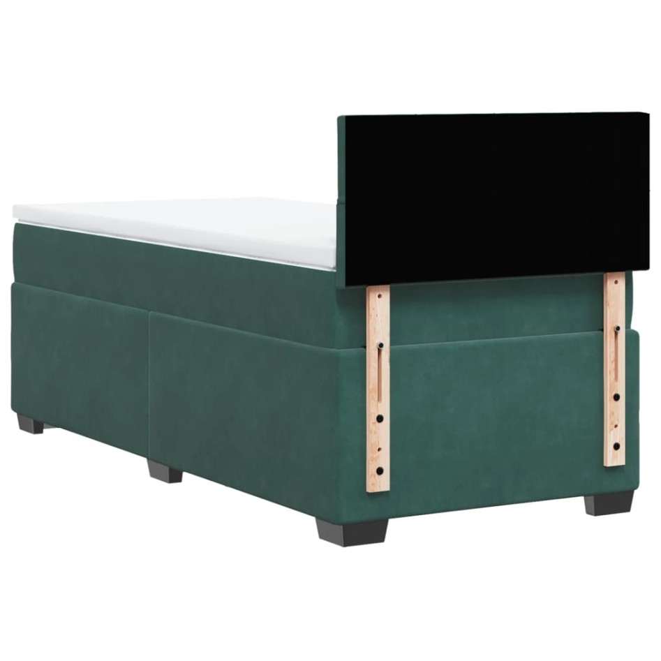 Cama box spring con colchón terciopelo verde oscuro 90x200