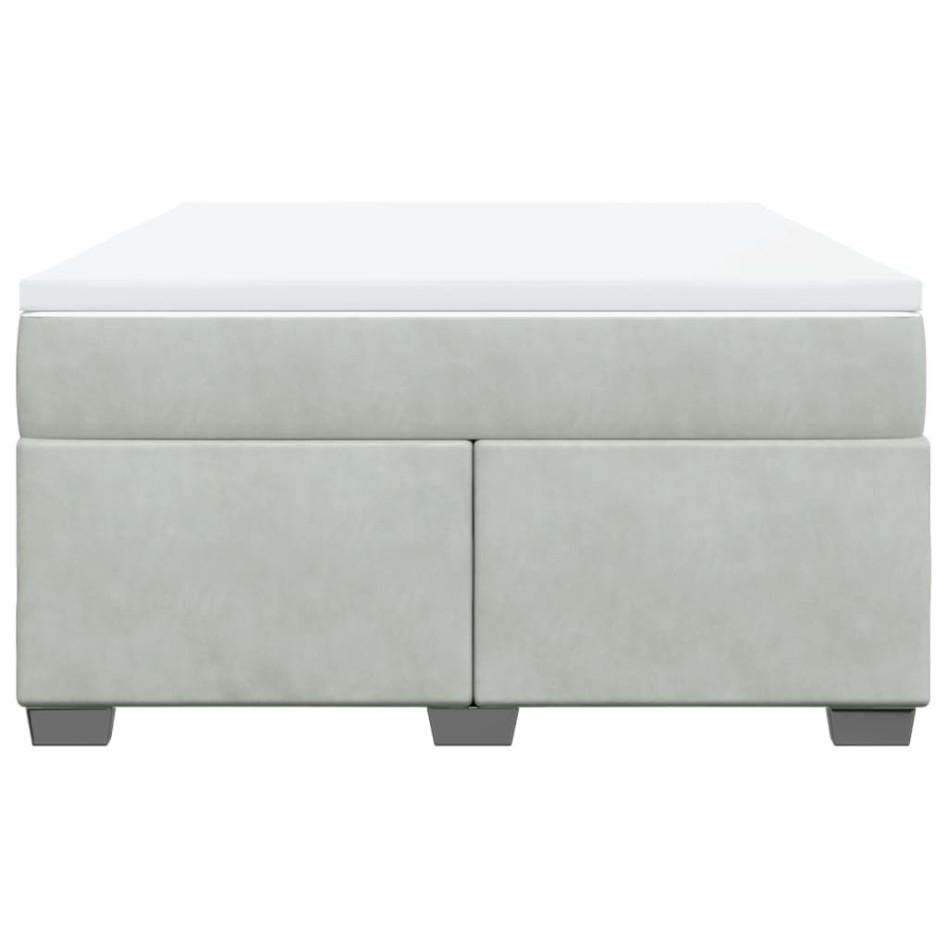 Cama box spring con colchón terciopelo gris claro 140x200