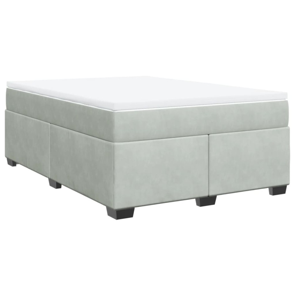Cama box spring con colchón terciopelo gris claro 140x200