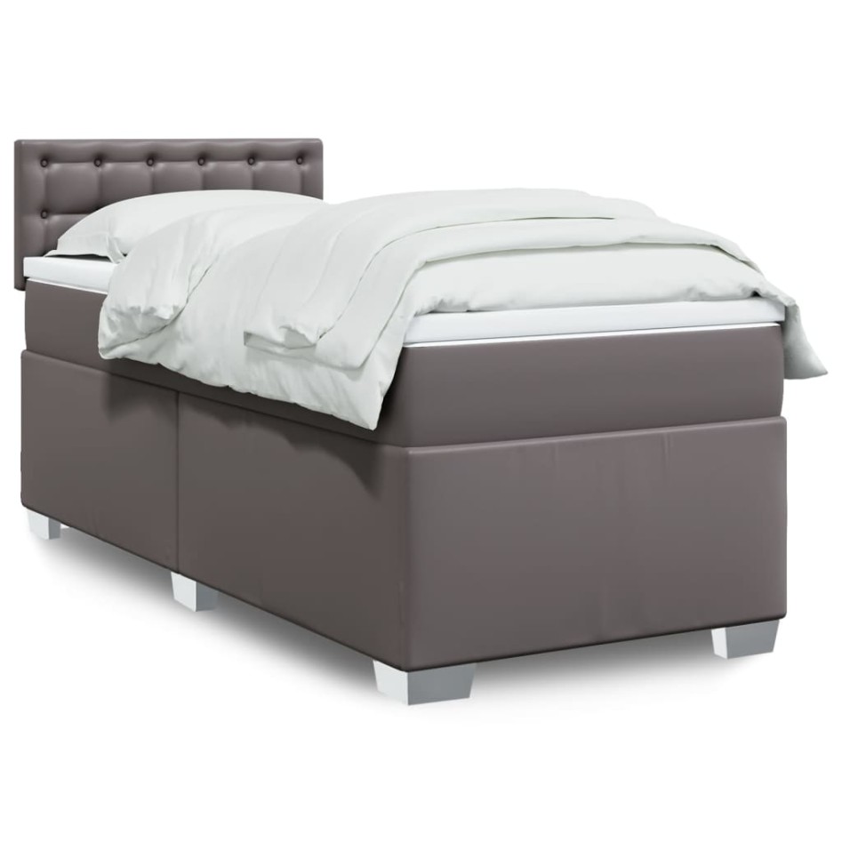 Cama box spring con colchón cuero sintético gris 90x190