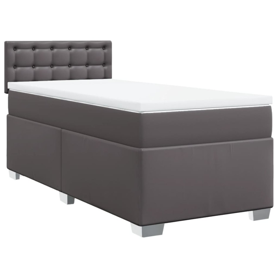 Cama box spring con colchón cuero sintético gris 90x190