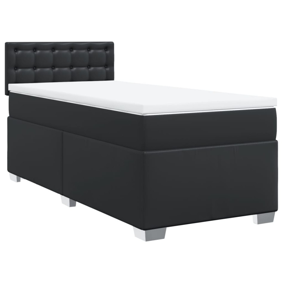 Cama box spring con colchón cuero sintético negro 90x190