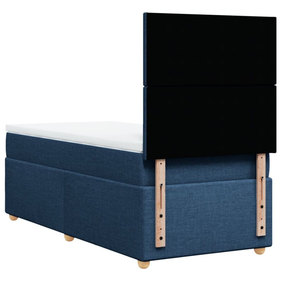 Cama box spring con colchón tela azul 80x200