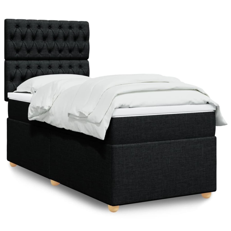 Cama box spring con colchón tela negro 90x190