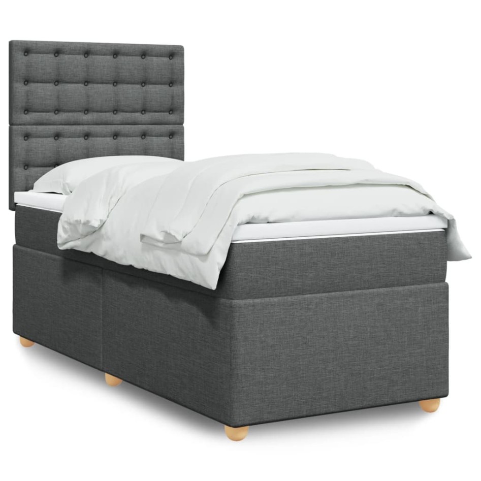 Cama box spring con colchón tela gris oscuro 90x190