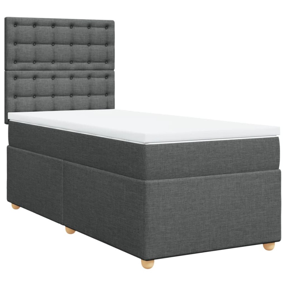 Cama box spring con colchón tela gris oscuro 90x190