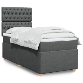 Cama box spring con colchón tela gris oscuro 90x200