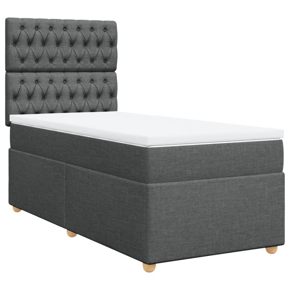 Cama box spring con colchón tela gris oscuro 90x200
