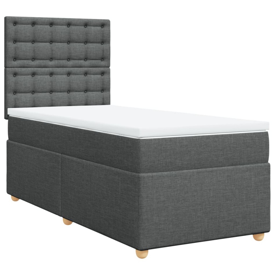 Cama box spring con colchón tela gris oscuro 90x200