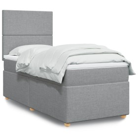 Cama box spring con colchón tela gris claro 100x200