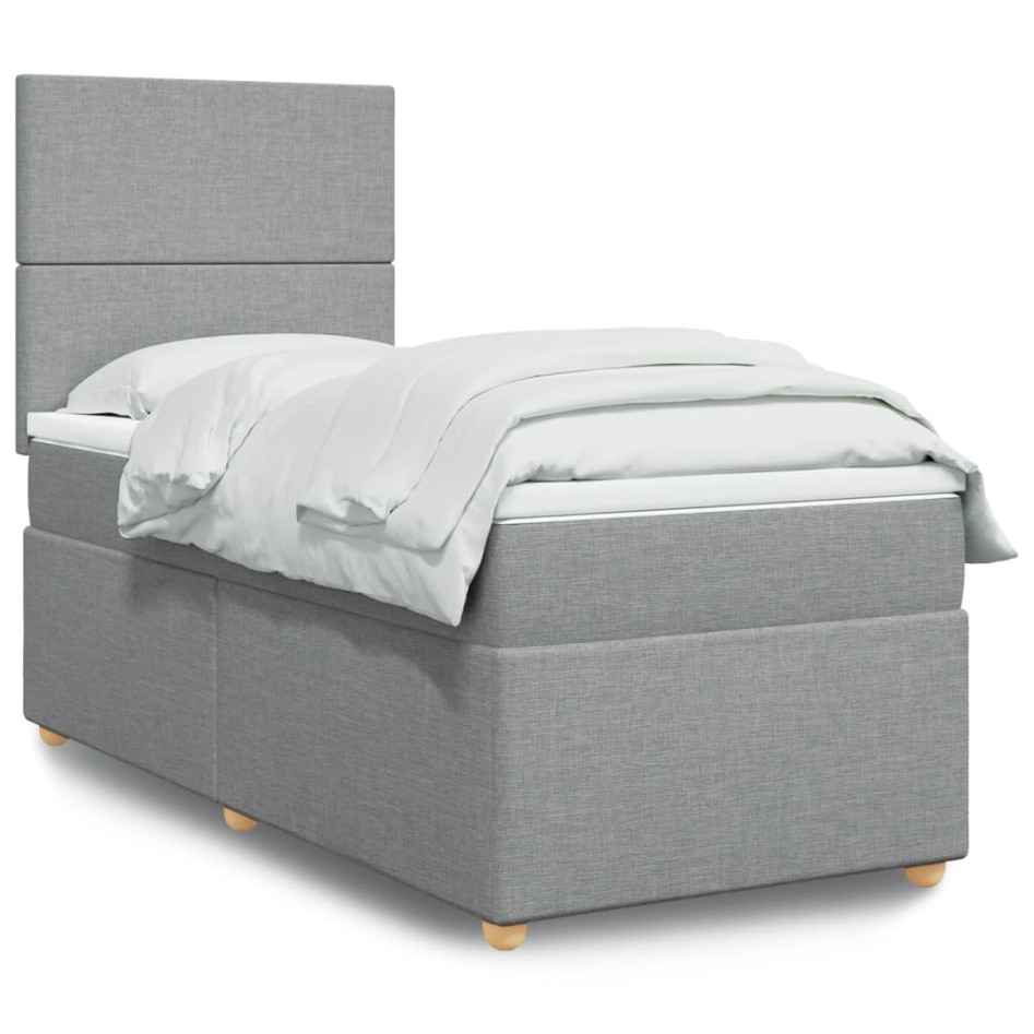 Cama box spring con colchón tela gris claro 100x200