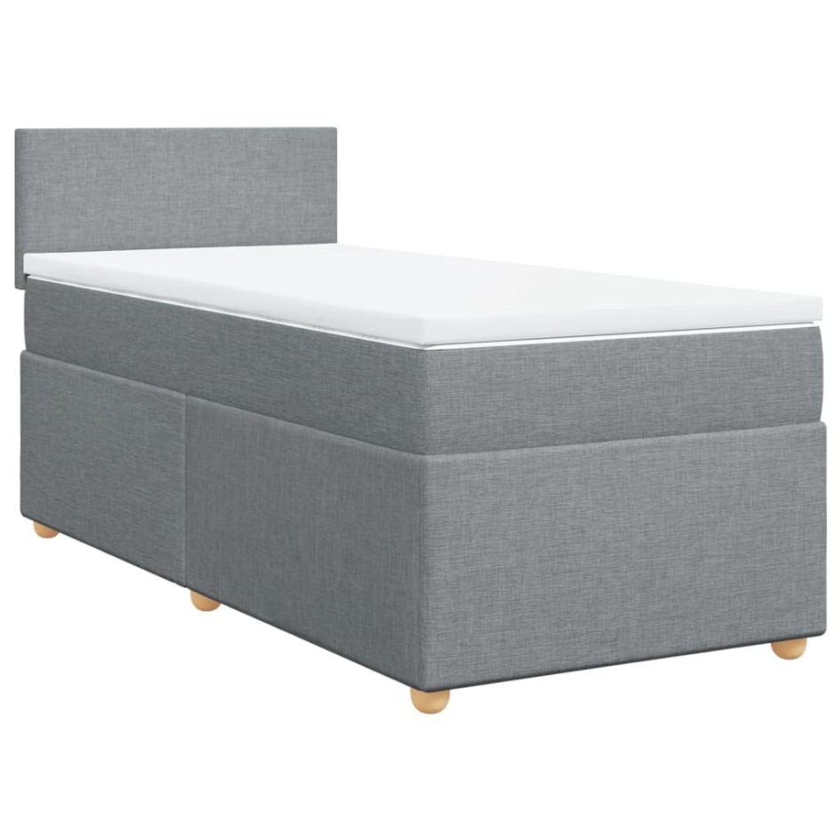 Cama box spring con colchón tela gris claro 90x200