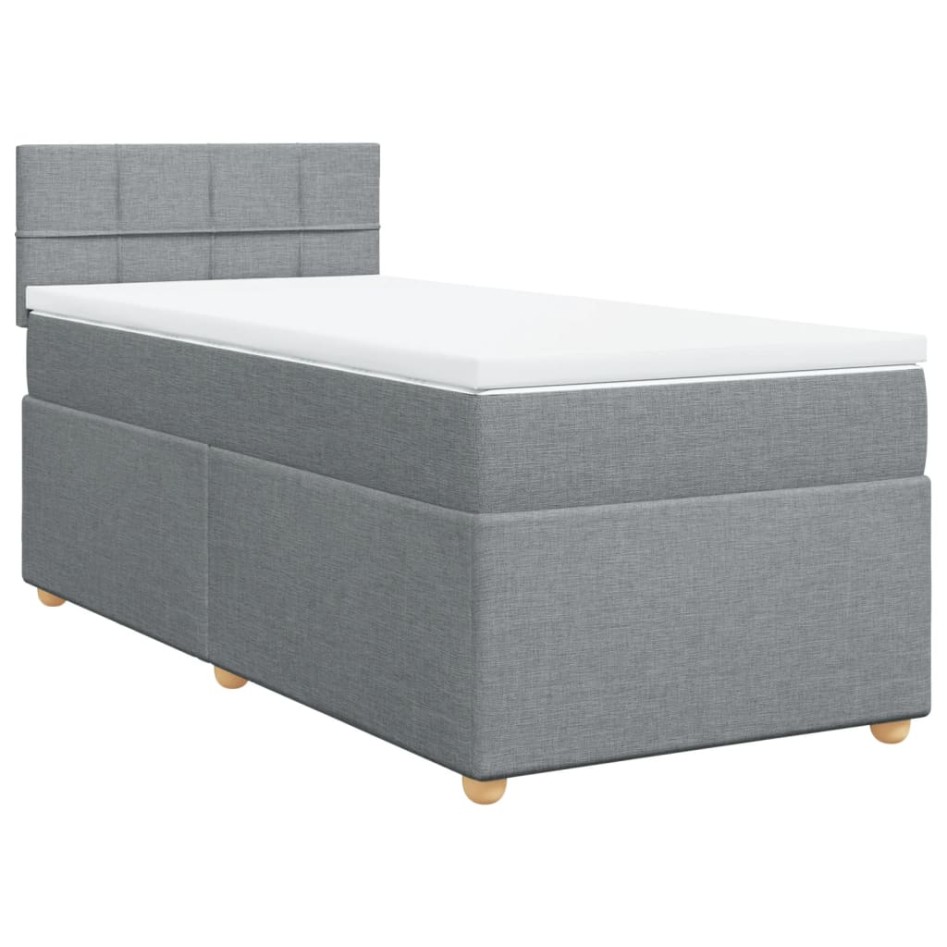 Cama box spring con colchón tela gris claro 90x200