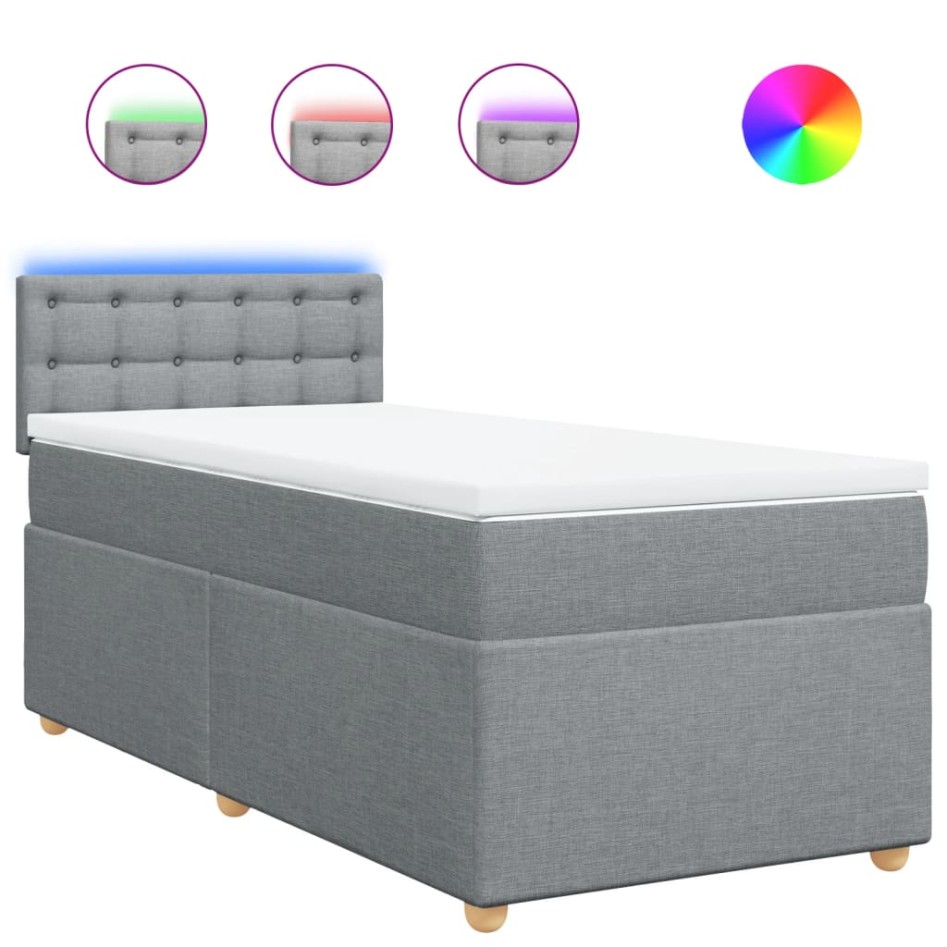 Cama box spring con colchón tela gris claro 90x200