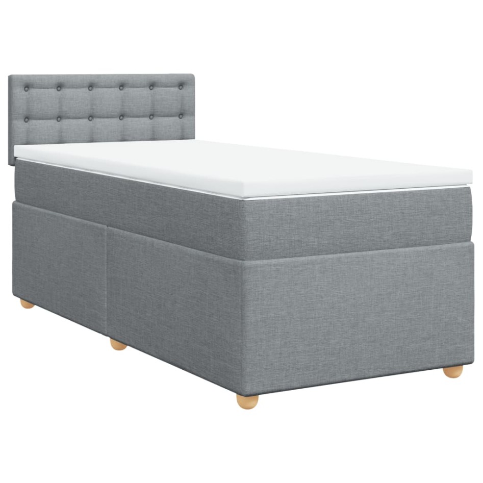Cama box spring con colchón tela gris claro 90x200
