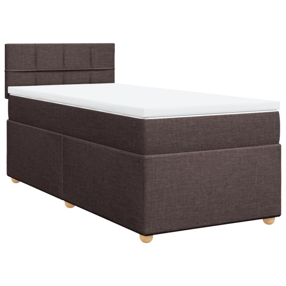 Cama box spring con colchón tela marrón oscuro 100x200