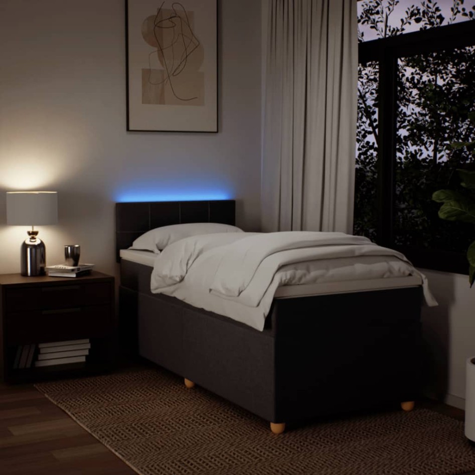 Cama box spring con colchón tela marrón oscuro 100x200