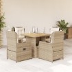 Set comedor de jardín 5 pzas con cojines ratán sintético beige