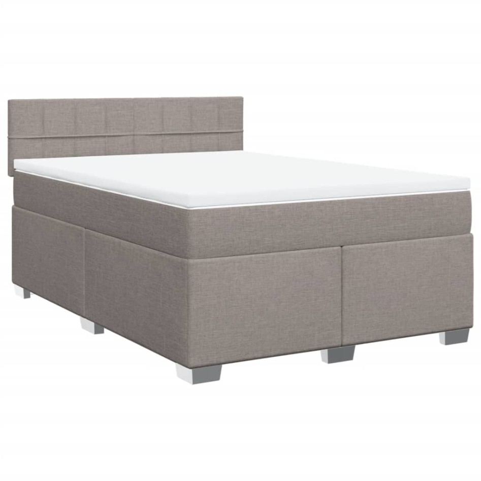 Cama box spring con colchón tela gris taupe 140x190