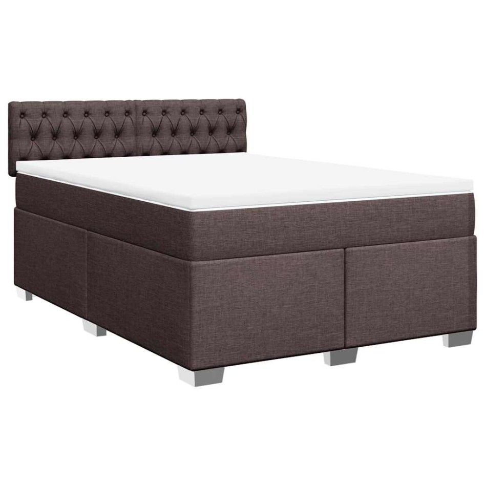 Cama box spring con colchón tela marrón oscuro 140x190