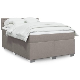 Cama box spring con colchón tela gris taupe 140x190