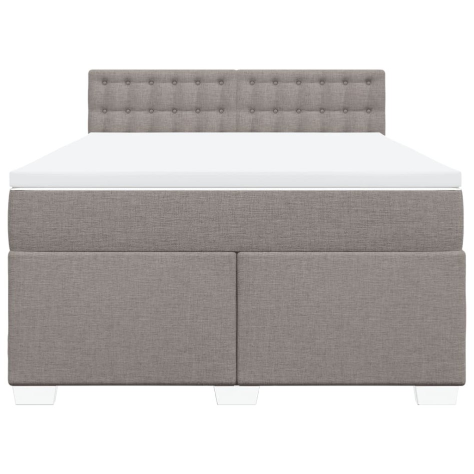 Cama box spring con colchón tela gris taupe 140x190