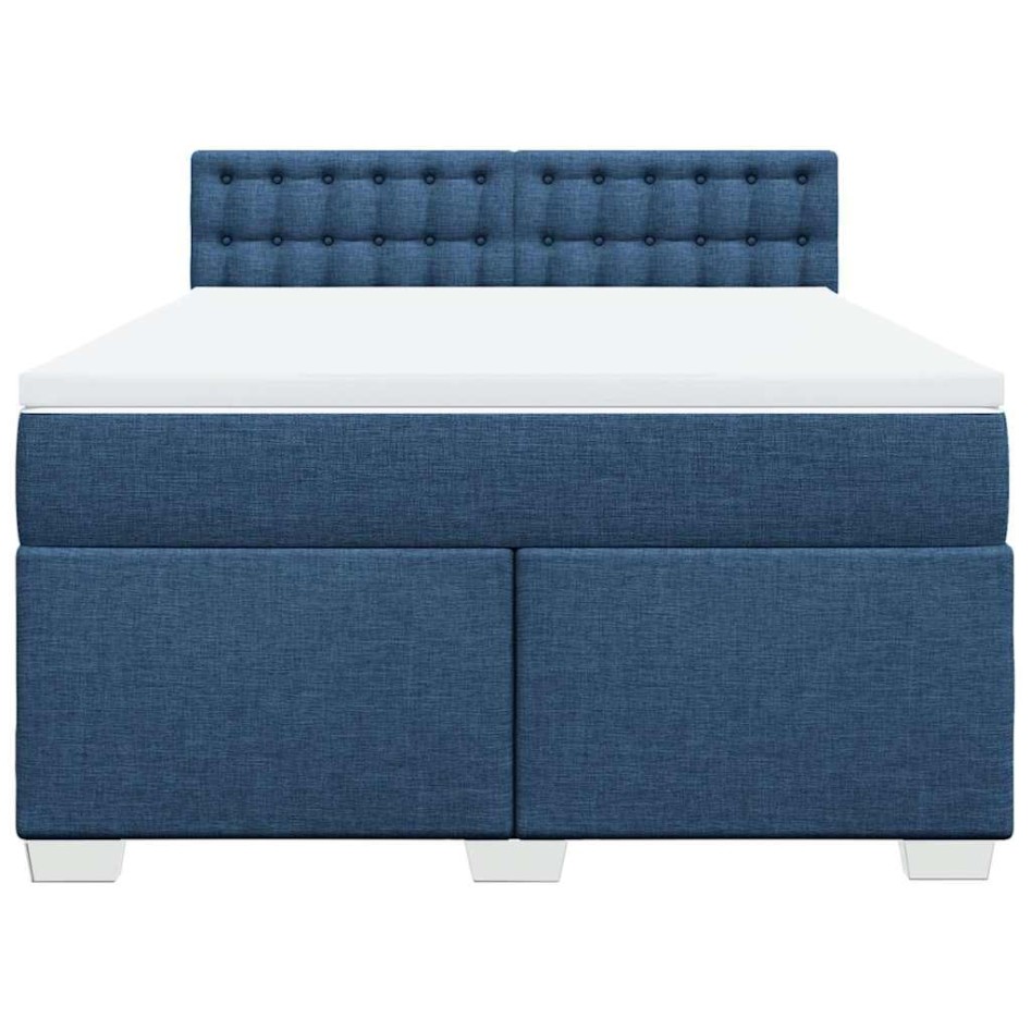 Cama box spring con colchón tela azul 140x190