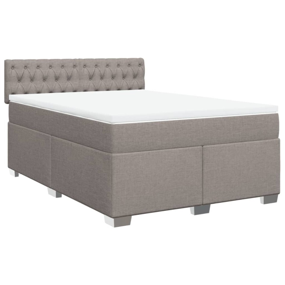 Cama box spring con colchón tela gris taupe 140x200