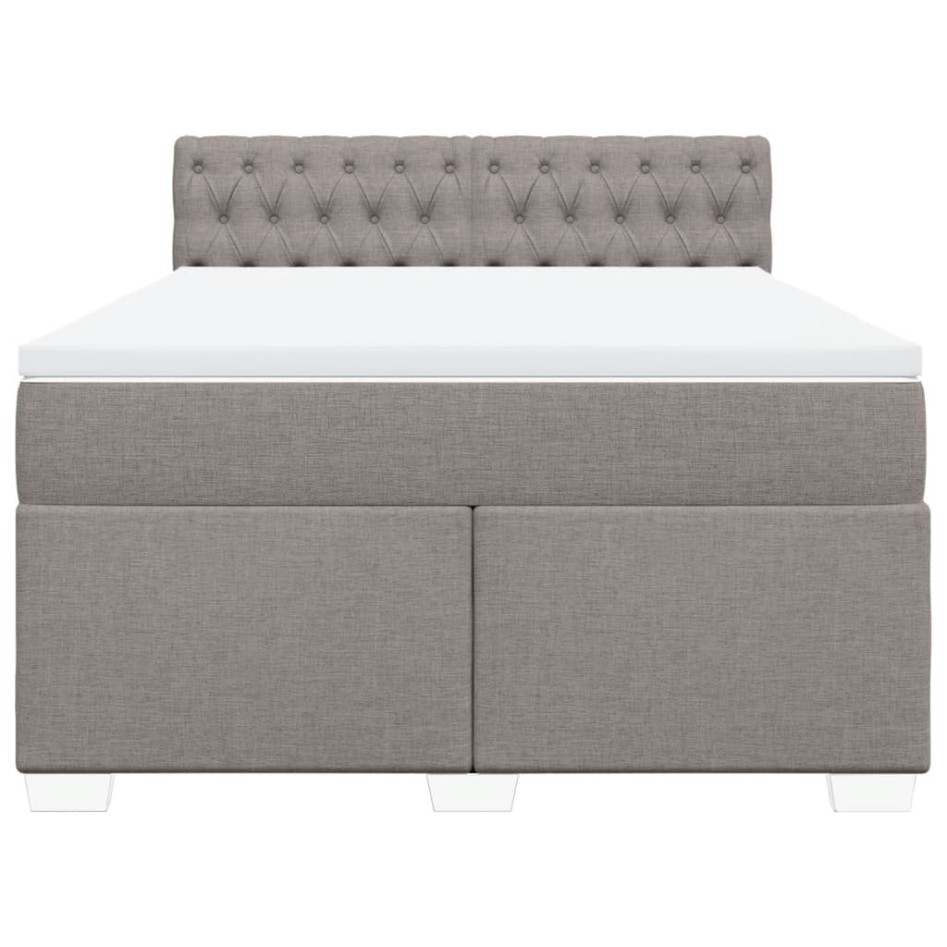 Cama box spring con colchón tela gris taupe 140x200