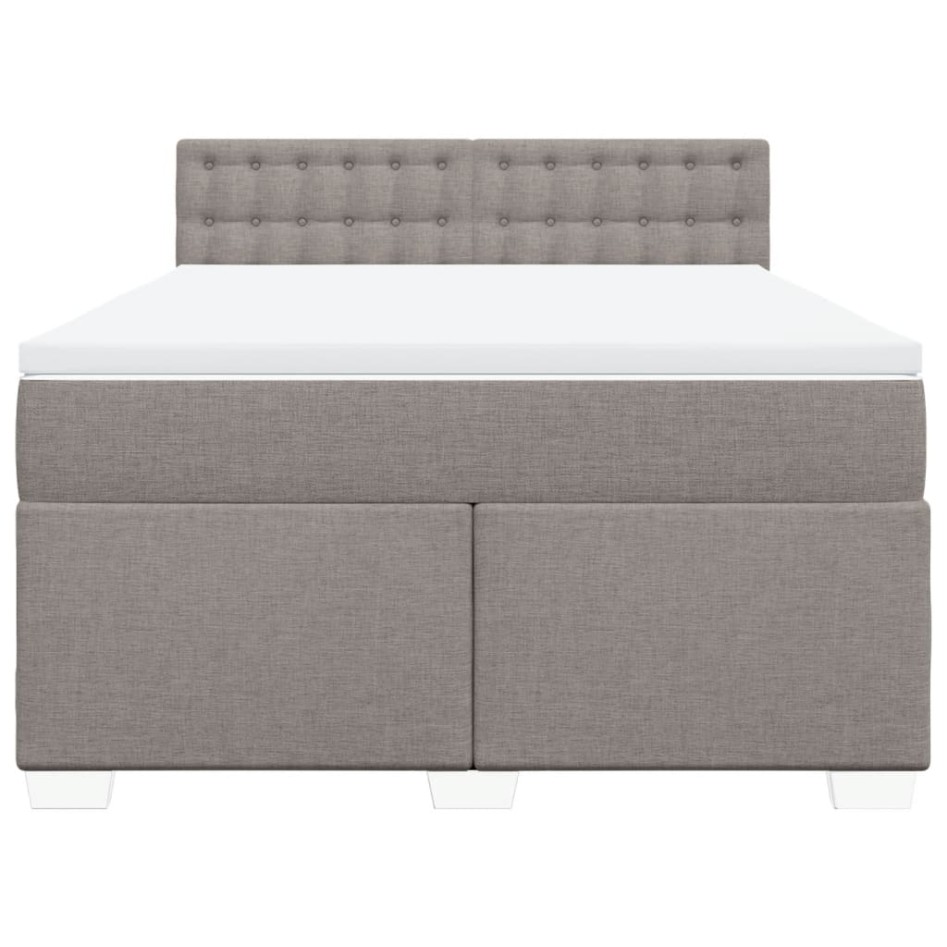 Cama box spring con colchón tela gris taupe 140x200