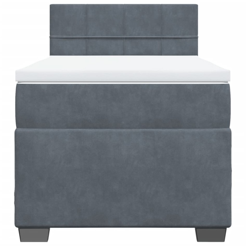 Cama box spring con colchón terciopelo gris oscuro 80x200