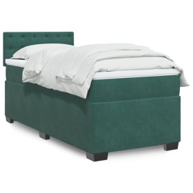 Cama box spring con colchón terciopelo verde oscuro 90x190