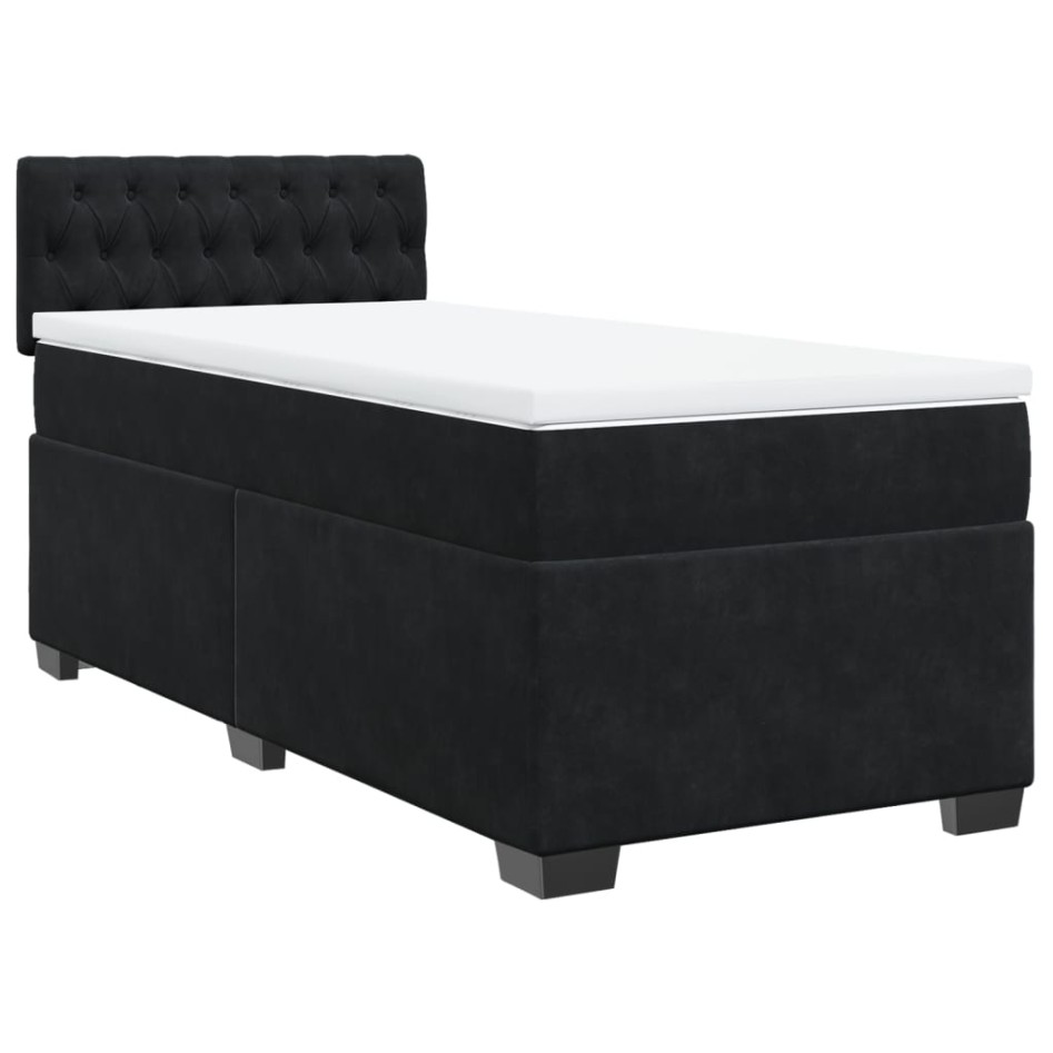 Cama box spring con colchón cuero sintético negro 90x190