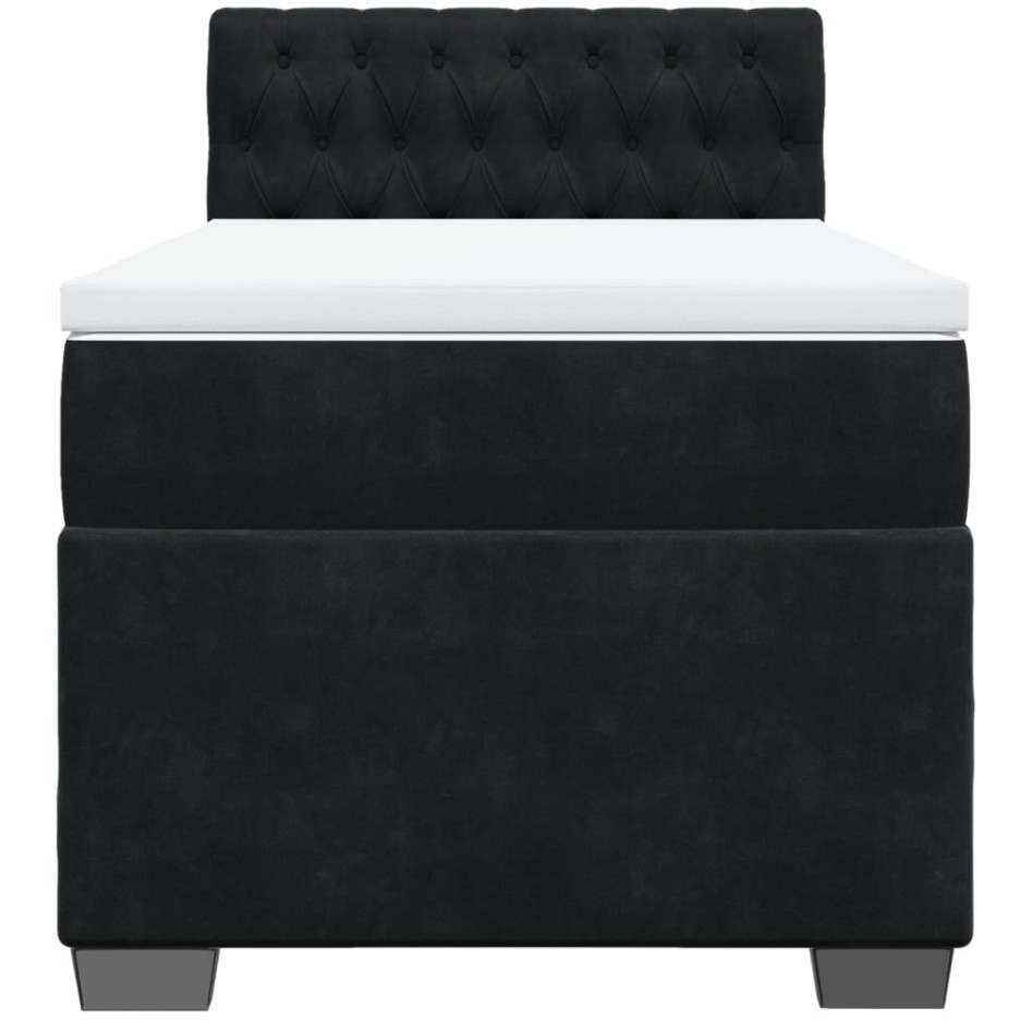 Cama box spring con colchón cuero sintético negro 90x190