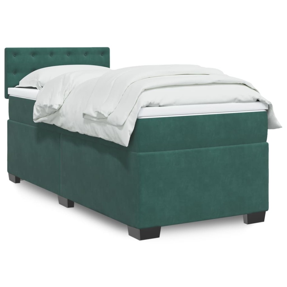 Cama box spring con colchón terciopelo verde oscuro 80x200