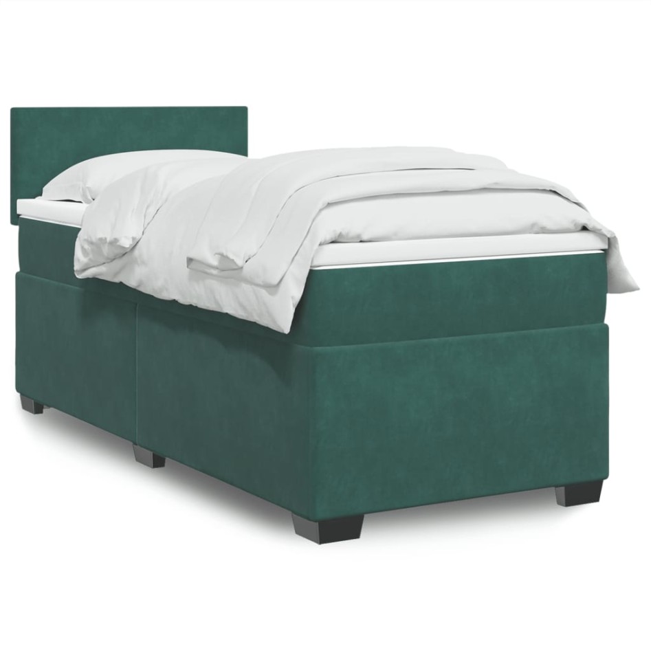 Cama box spring con colchón terciopelo verde oscuro 90x200