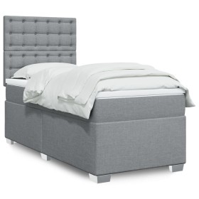 Cama box spring con colchón tela gris claro 80x200