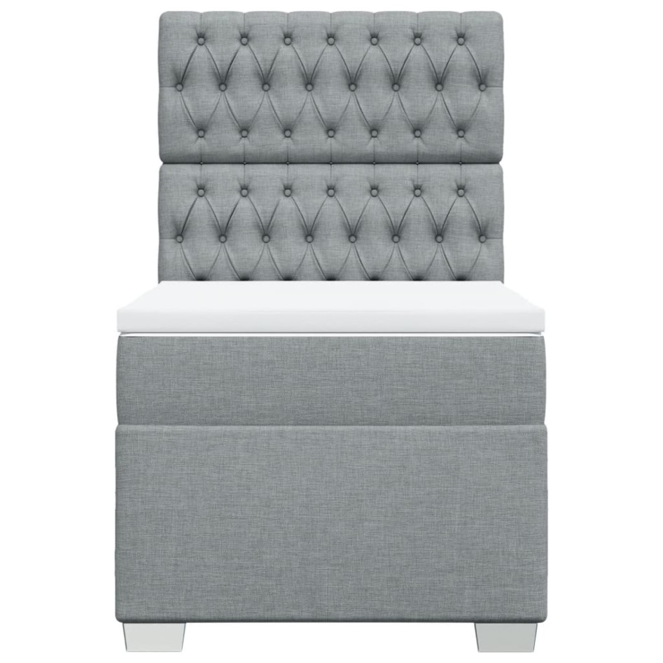Cama box spring con colchón tela gris claro 80x200