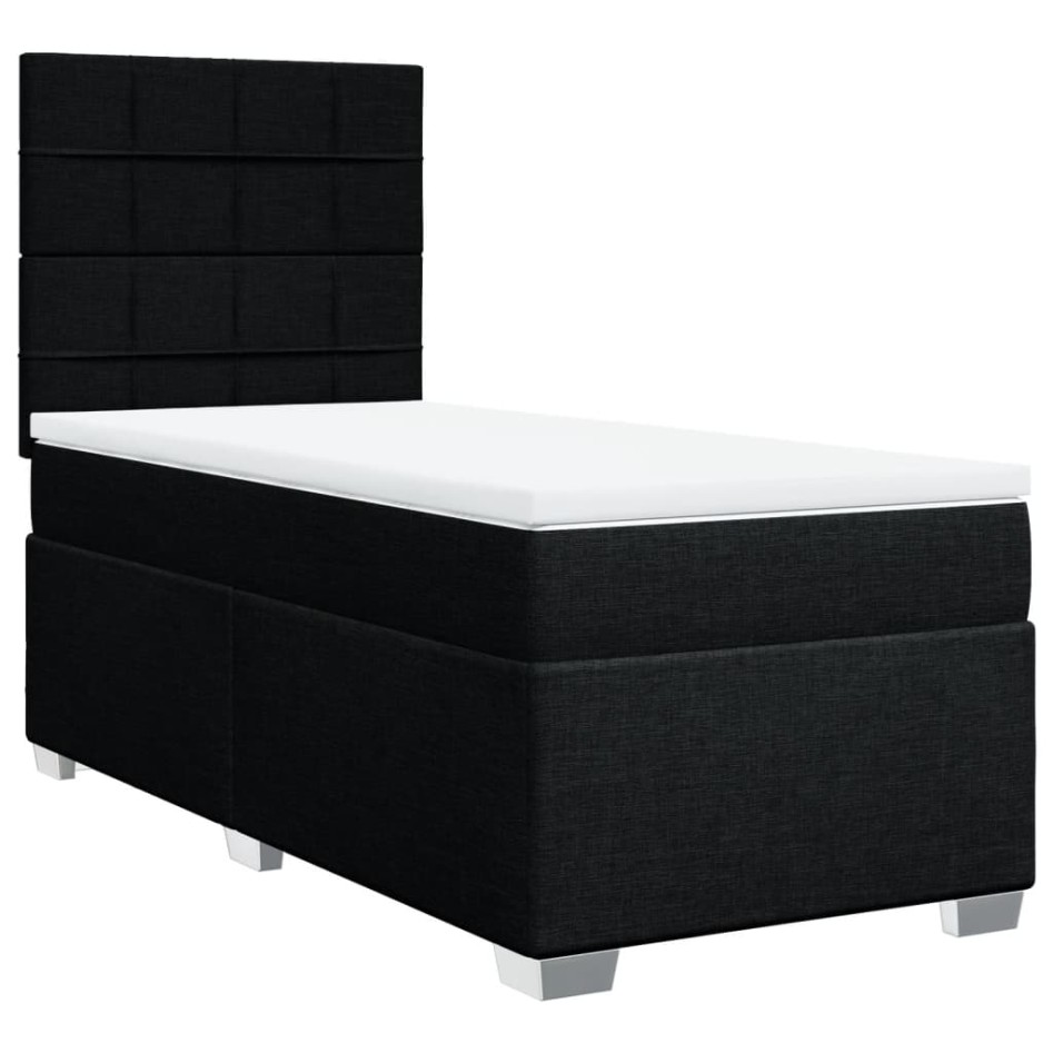 Cama box spring con colchón tela negro 80x200
