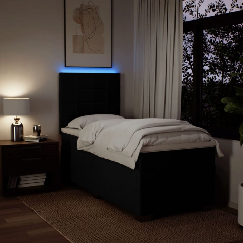 Cama box spring con colchón tela negro 80x200