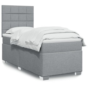 Cama box spring con colchón tela gris claro 80x200
