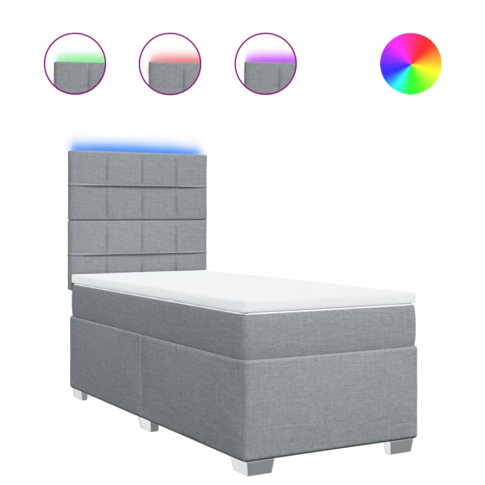 Cama box spring con colchón tela gris claro 80x200