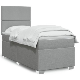 Cama box spring con colchón tela gris claro 80x200