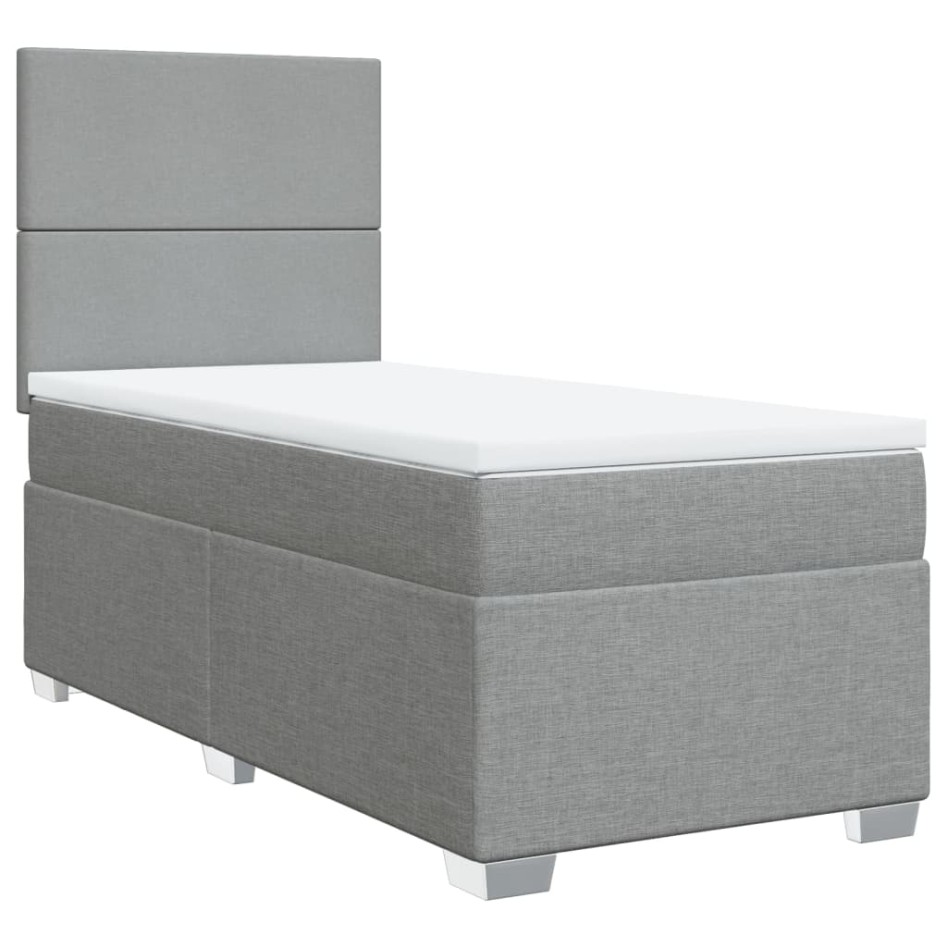 Cama box spring con colchón tela gris claro 80x200