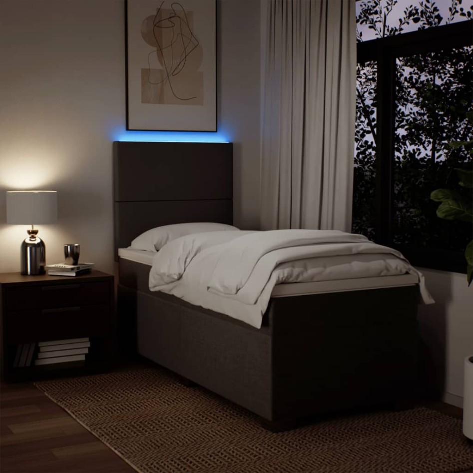 Cama box spring con colchón tela gris claro 90x190