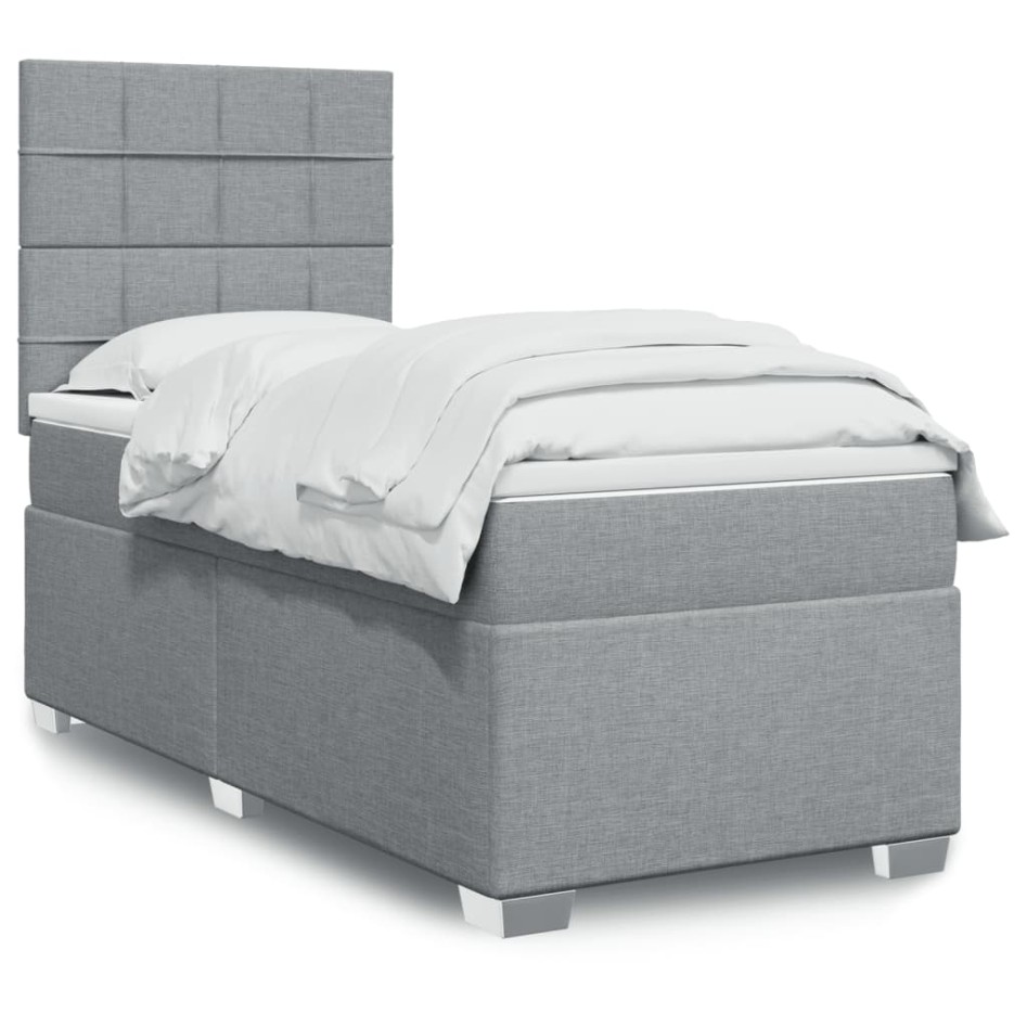Cama box spring con colchón tela gris claro 90x190
