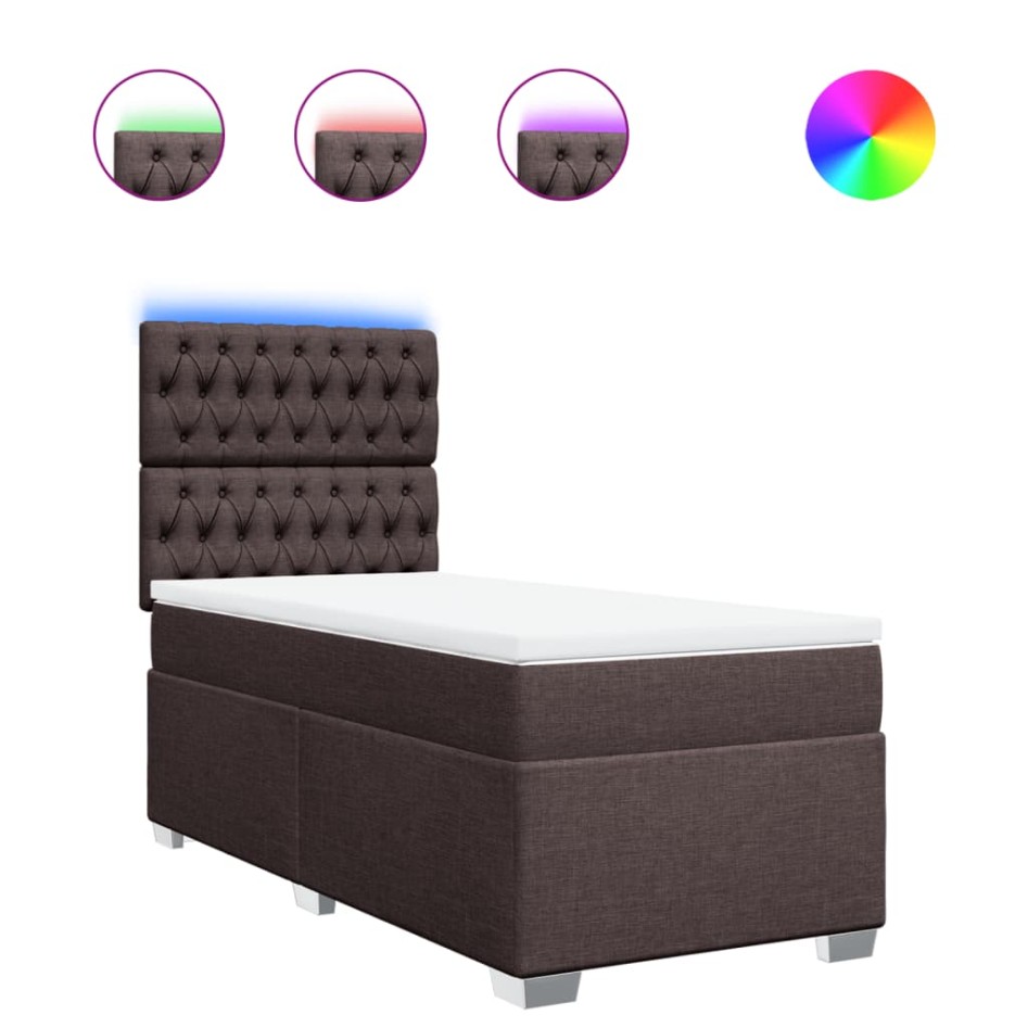 Cama box spring con colchón tela marrón oscuro 90x200
